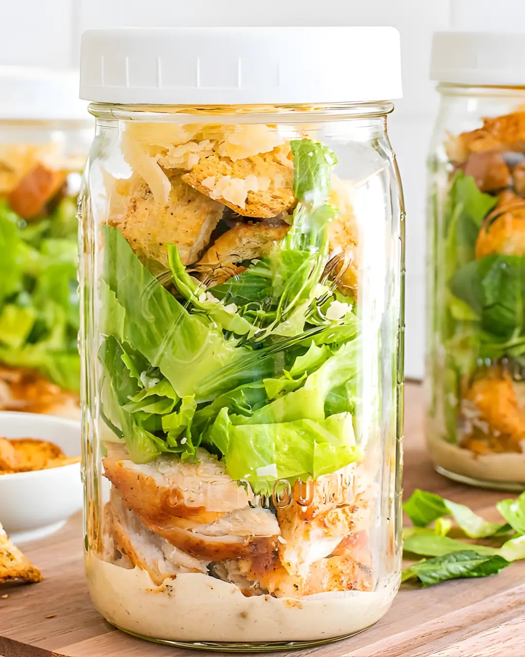 Ensalada César en frasco Mason