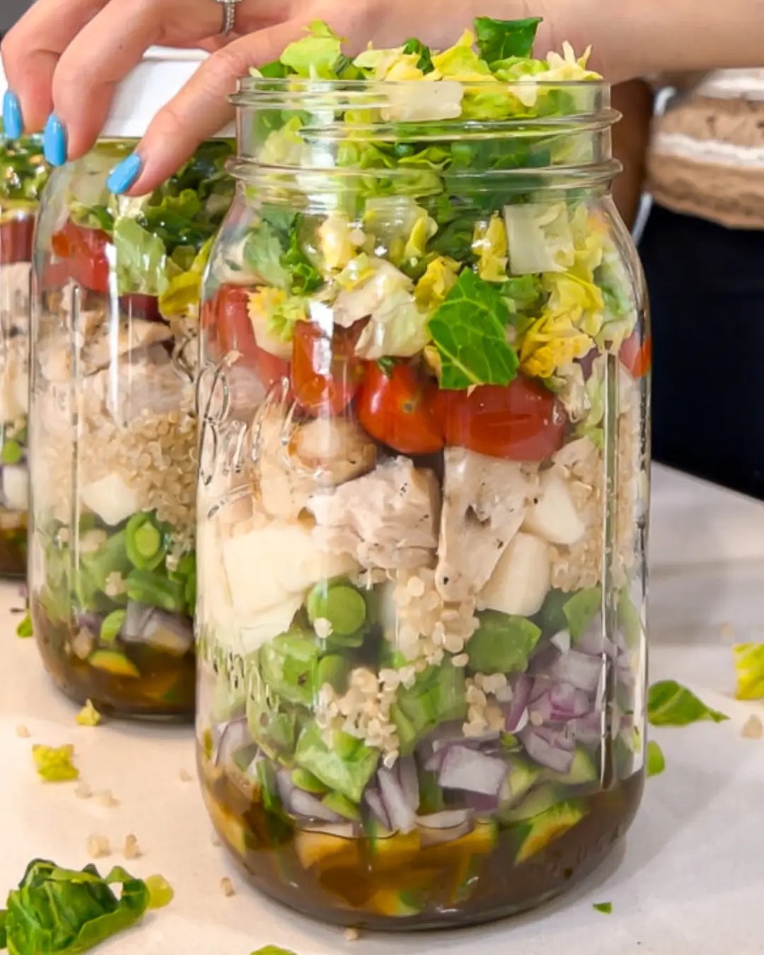Ensalada mediterránea en frasco Mason